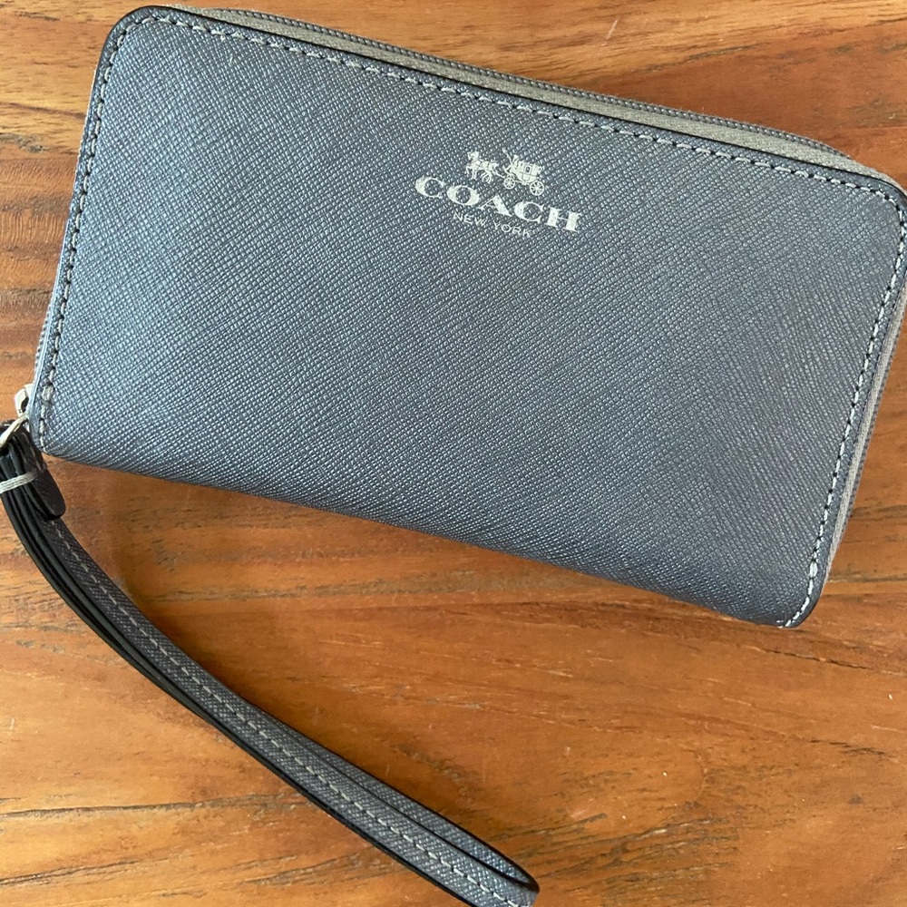 Coach cute grey small wallet wristlet phone strap
